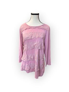 Vintage Women’s XL Attention Pink Lace Tiered Longsleeve Top